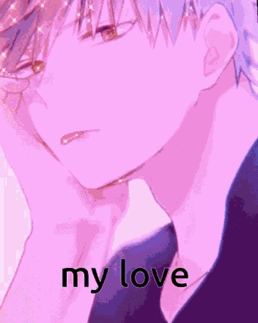 a close up of a man 's face with the words " my love " written below him