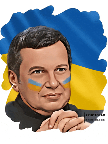 a cartoon of a man with blue and yellow stickers on his cheeks
