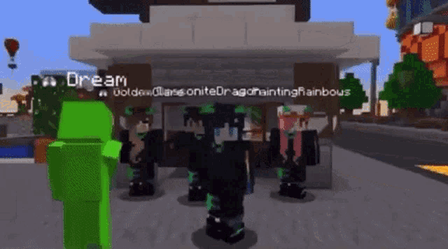 a group of people standing in front of a building in a video game .
