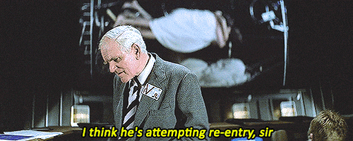 a man in a suit and tie says " i think he 's attempting re entry sir "