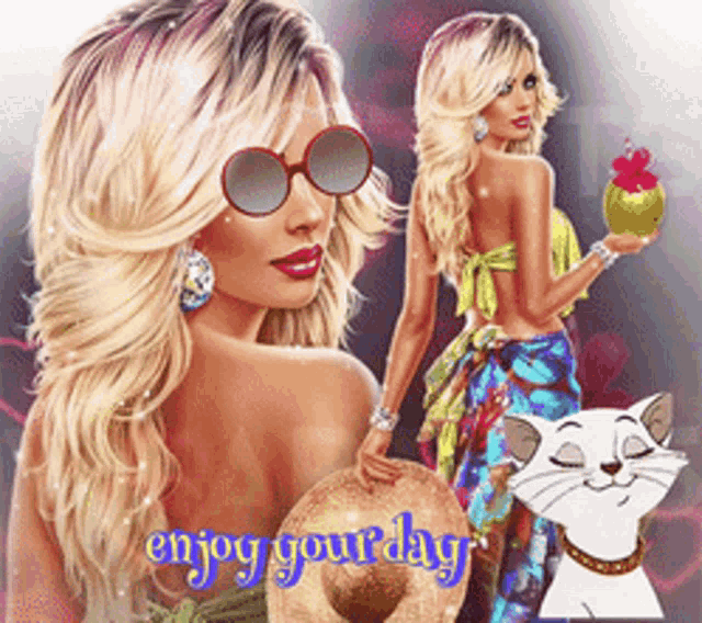 a picture of a woman with the words enjoy your day on the bottom