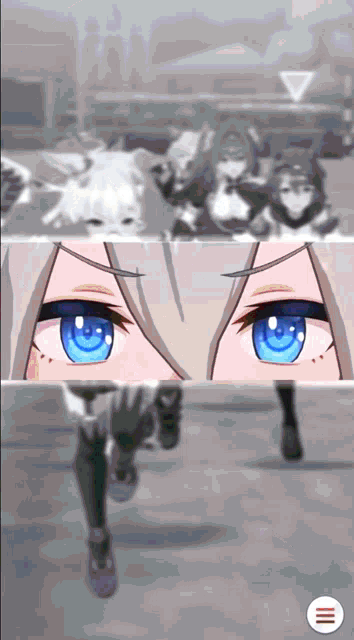 a screenshot of a video game shows a girl with blue eyes running
