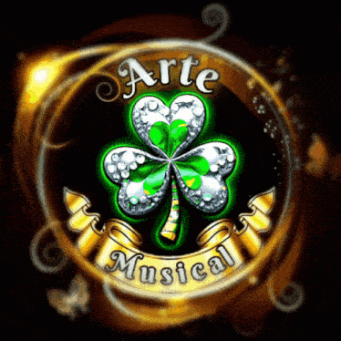 a logo for arte musical with a clover and ribbon