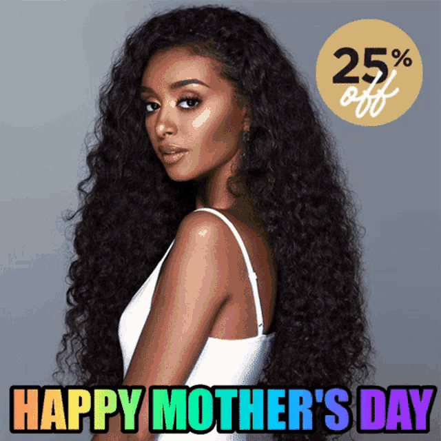 a picture of a woman with curly hair and the words happy mother 's day below her