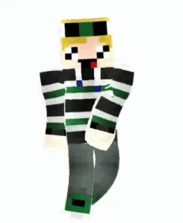 a minecraft character is wearing a black , white , and green striped shirt and sunglasses .