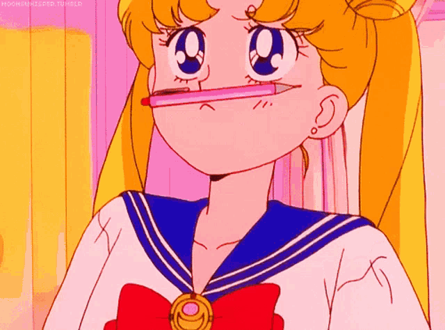 a cartoon of a girl with a pencil in her mouth and the words moonshiners tumblr visible