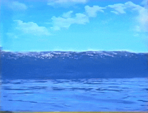 a painting of a blue ocean with a blue sky