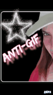 a picture of a woman wearing a hat with the words anti-gif above her