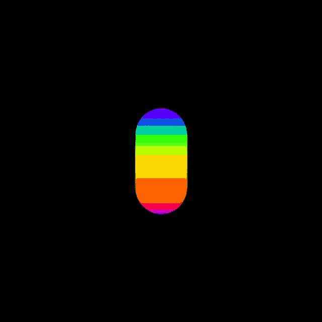 a rainbow colored oval on a black background with a green center