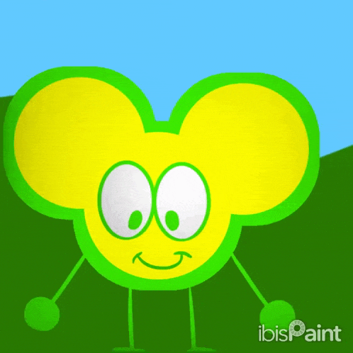 a cartoon drawing of a yellow mickey mouse with a smile on its face