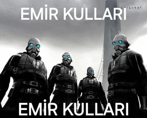 a group of soldiers wearing gas masks with the name emir kullari on the bottom right