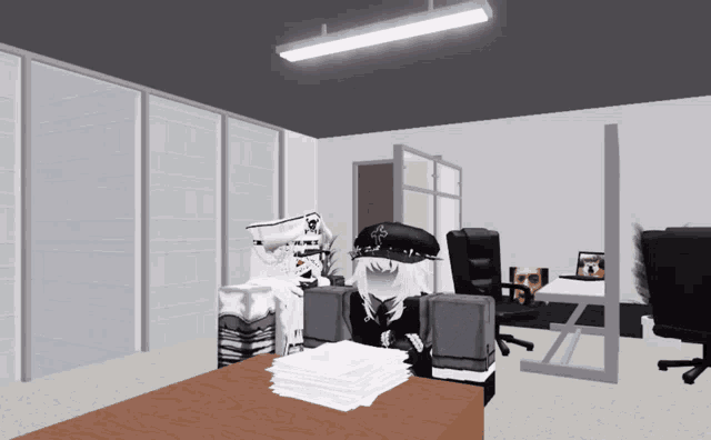 a computer generated image of a person in an office