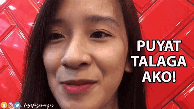 a close up of a woman 's face with the words puyat talaga ako written on the bottom