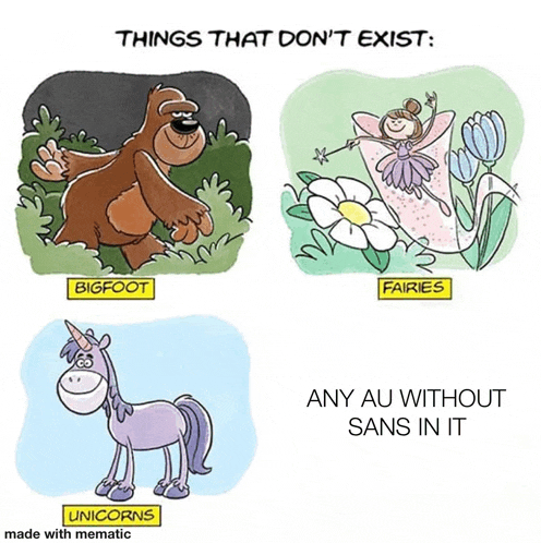 a cartoon of a bigfoot unicorn fairies and flowers with the caption things that don 't exist