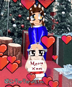 a cartoon character holding a merry xmas sign