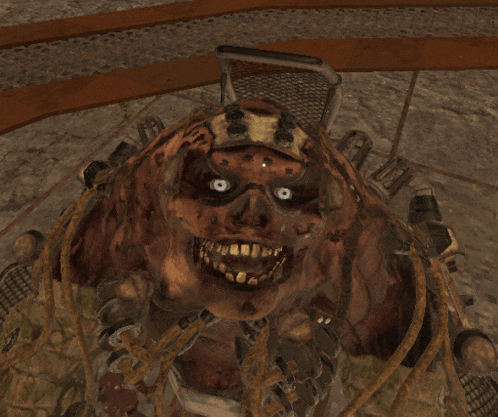 a statue of a skull with a huge smile on his face