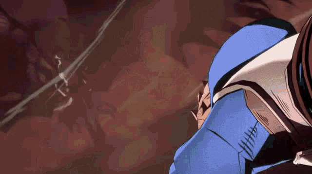 a cartoon drawing of a man with a blue shirt and white pants