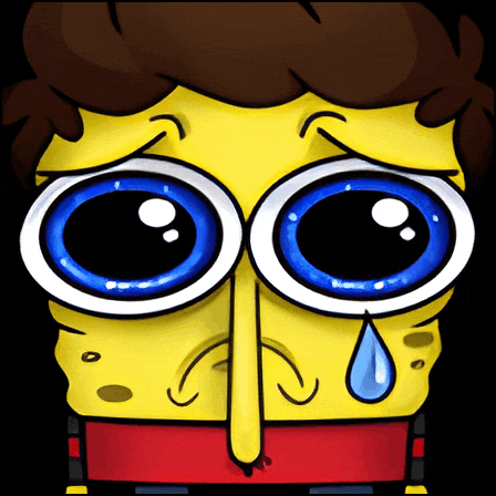 a cartoon drawing of spongebob with a tear coming out of his eye