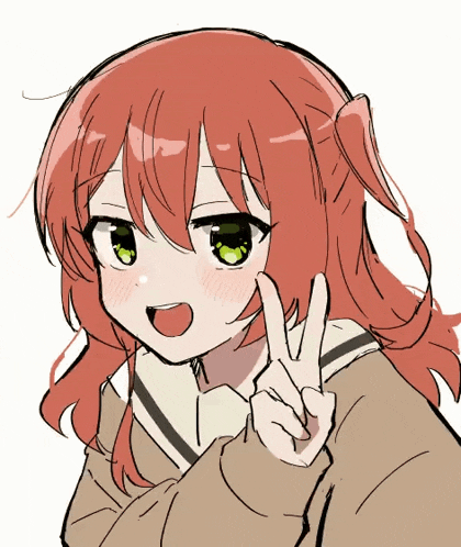 a drawing of a girl with red hair giving the peace sign