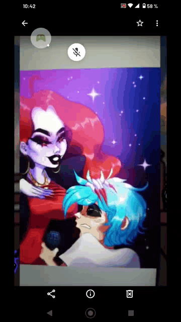 a phone screen shows a picture of a girl and a boy with the time of 10:42