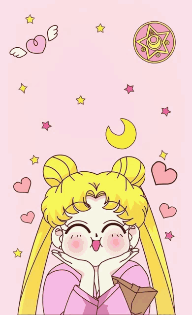 a drawing of sailor moon with hearts and stars