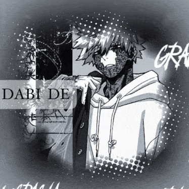 a black and white drawing of a man with the name dabi de