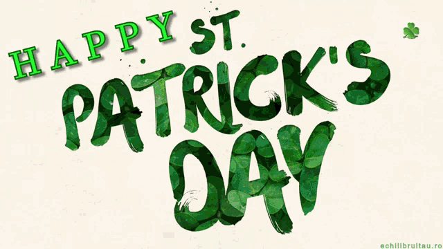 a happy st. patrick 's day greeting card with green shamrocks