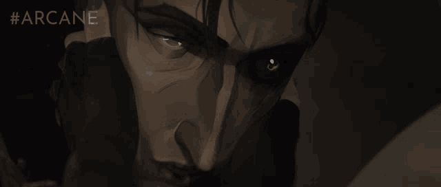 a poster for arcane shows a man with red eyes