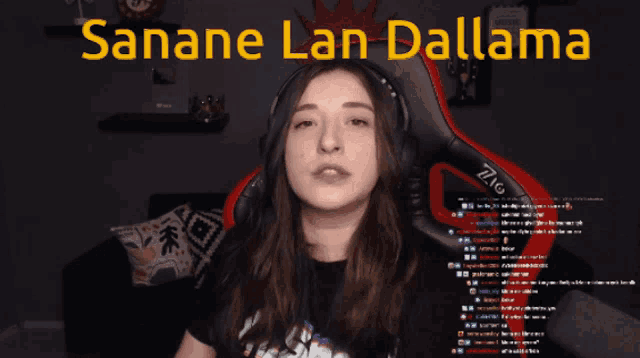 a woman wearing headphones with sanane lan dallama written on the top