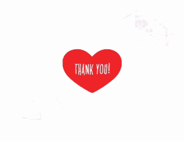 a red heart with the words thank you surrounded by pink balloons