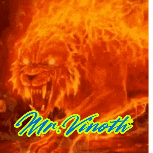 a picture of a lion in flames with the name mr. protti on the bottom