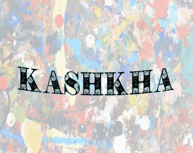 a colorful background with the word kashkha written in black letters