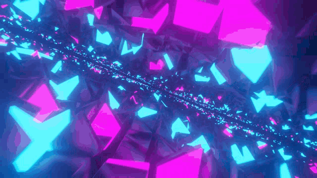 a purple and blue background with triangles and lights