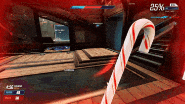 a candy cane is in the middle of a video game with a percentage of 25%