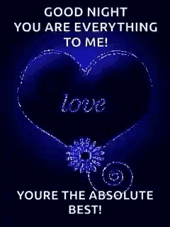 a blue background with a heart and the words good night you are everything to me you 're the absolute best