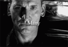 a black and white photo of a man 's face with the words `` many '' written above his face .