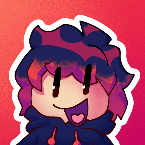 a cartoon drawing of a girl with purple hair and a heart in her mouth