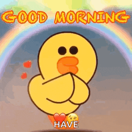 a cartoon duck is holding a heart and says `` good morning '' .