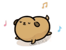 a cartoon drawing of a dog dancing with music notes around it