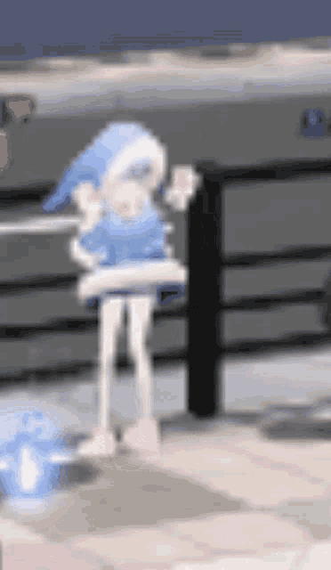 a pixel art of a girl standing next to a fence holding a cat .