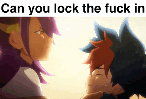a couple of anime characters with the words can you lock the fuck in below them