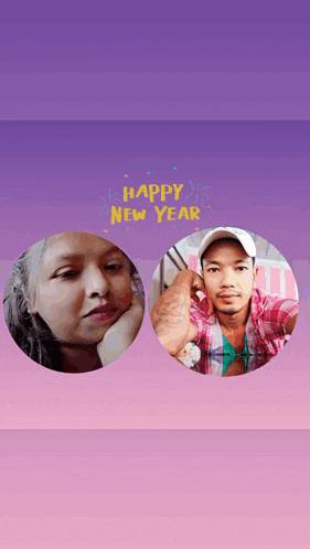 a happy new year greeting card with a man and woman