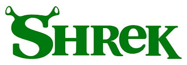 a shrek logo with a white background