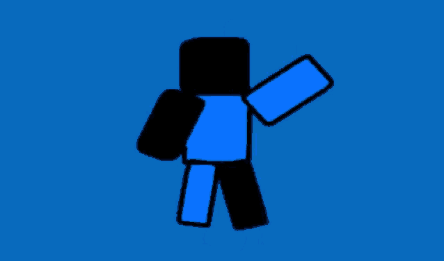a drawing of a minecraft character with a blue shirt and black pants .