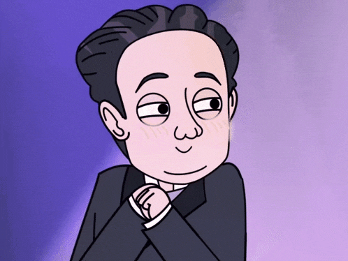 a cartoon drawing of a man in a tuxedo making a funny face