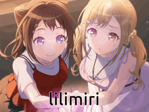 two anime girls are standing next to each other with the word lilimiri on the bottom right