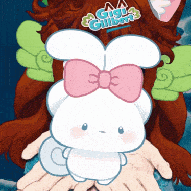 a cartoon of a bunny with a pink bow and the name gigi gilbert