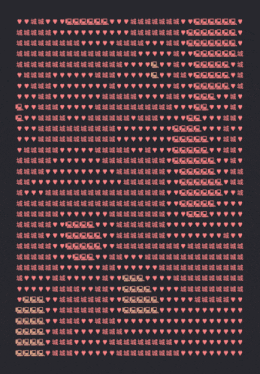 a black background with lots of hearts and numbers