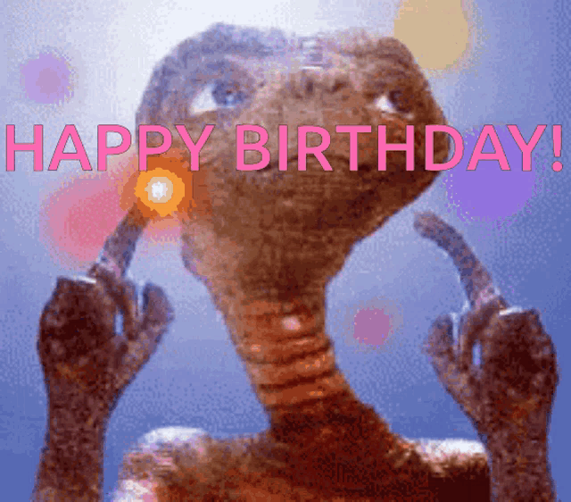 a happy birthday card with a picture of an alien