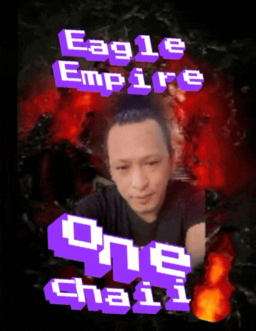 a man in a black shirt stands in front of the words eagle empire one chain